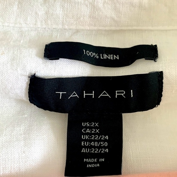 Tahari Cream/Ivory V-Neck 100% Linen Blouse. 3/4 Sleeves. Side Buttons. Size 2X - Picture 6 of 9